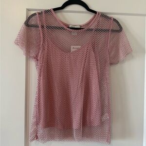 Sparkly Pink Mesh Short Sleeve Top